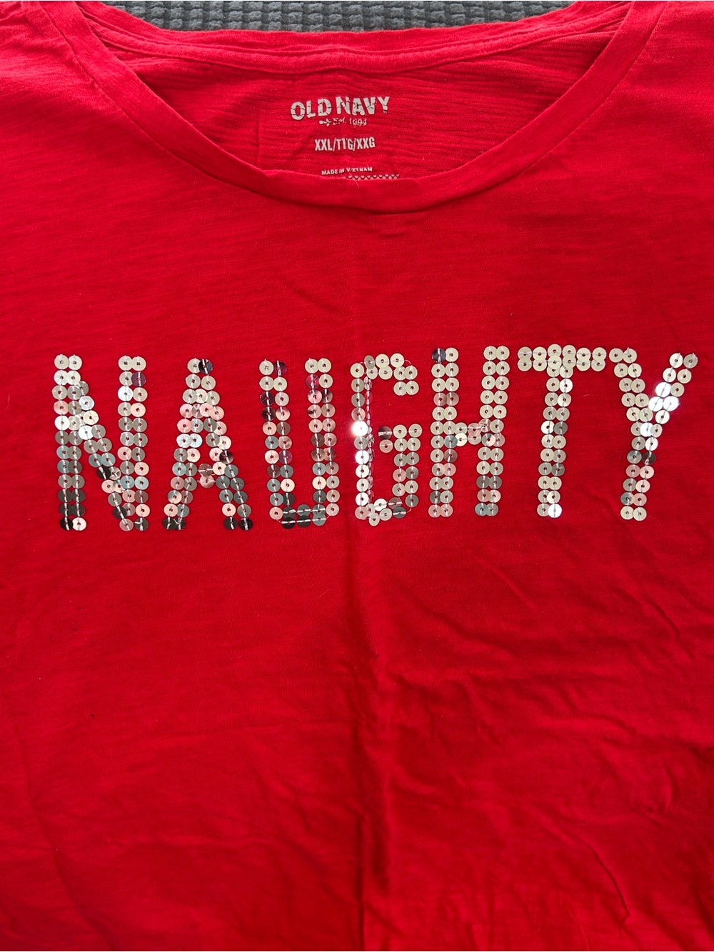 Old Navy Red Short-Sleeve Tee with Silver Sequin Lettering
